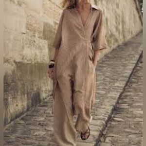 ZARA Brown & Cream Striped Wrap Maxi Dress / Robe Style – Size L